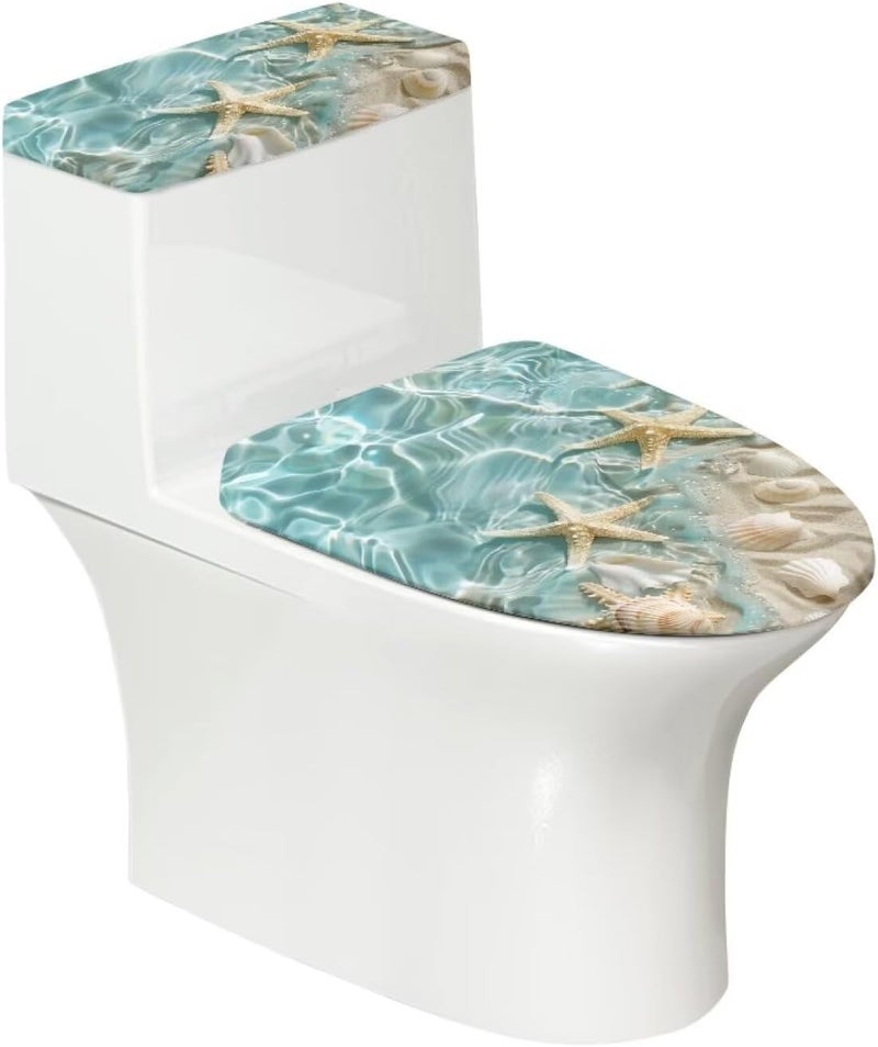 CREAMIC Starfish Shell Toilet Lid Cover and Toilet Tank Cover Soft Plush Seat Covers Tank Lip Covers Fits Most Toilet Tanks & Lids Bathroom Decoration Accessories - Image 1